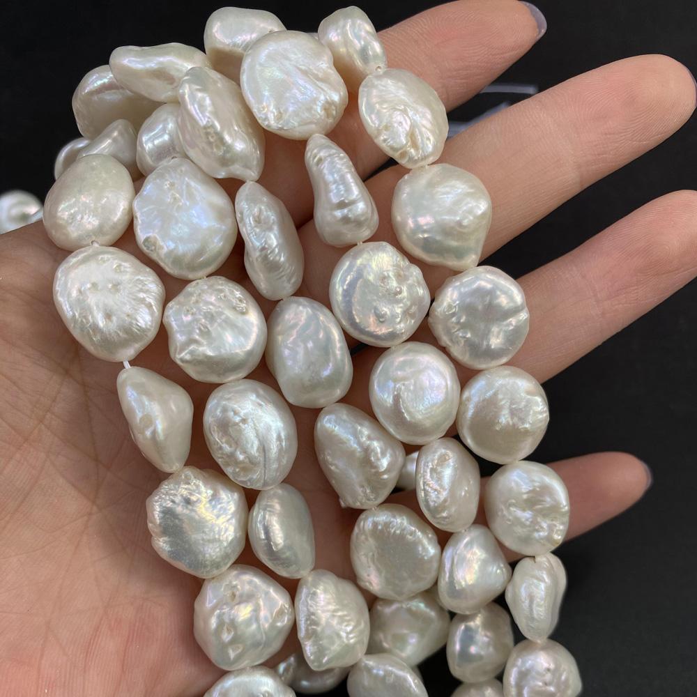 1String, Button Shape Pearls, 13-14 mm, White Natural Freshwater Pearl Beads for Jewelry Making DIY Supplies, Women's Craft Gifts 36cm