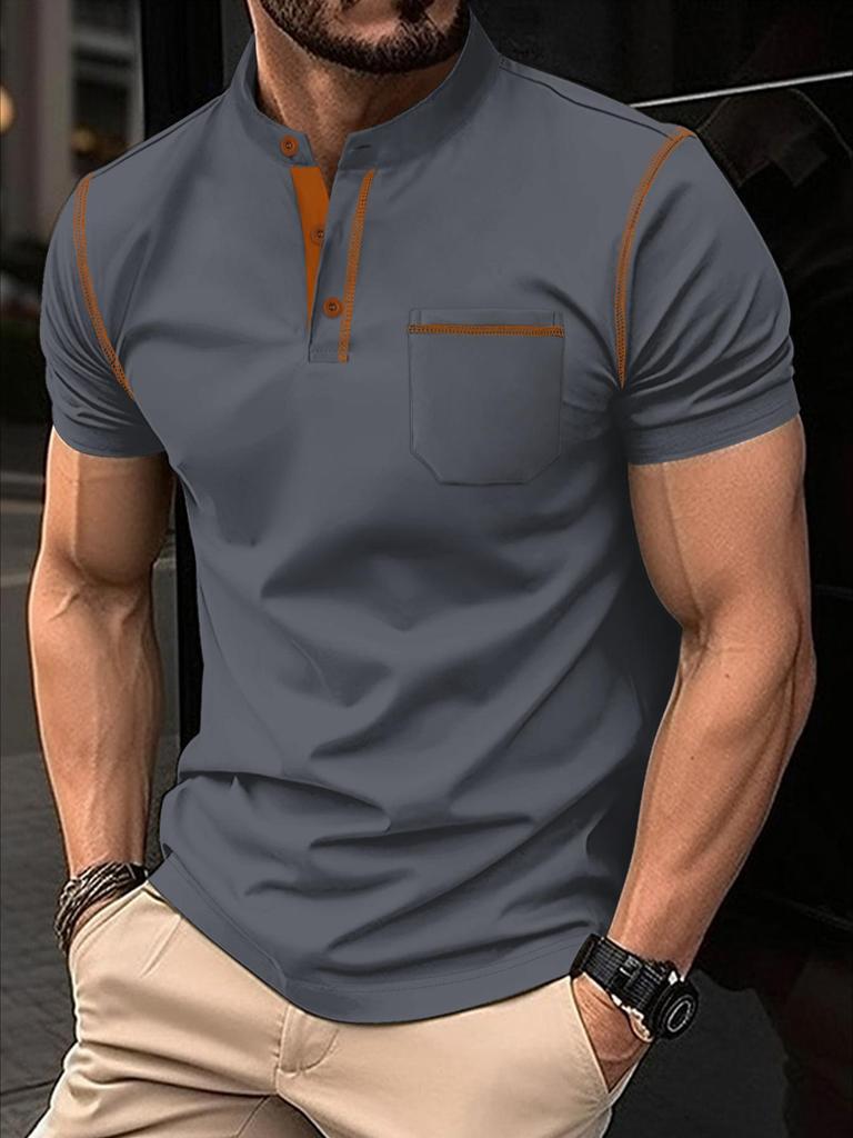 Herren Sommer Poloshirt Uni Kurzarm Umlegekragen T-Shirt Lässig Geknöpft Rundhals Top