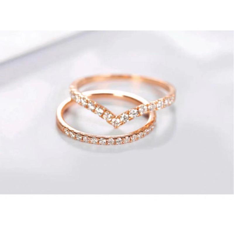 Electroplated Zircon Ring, Micro-set Diamond V-row Diamond Wedding Ring Set, Ring Jewelry.