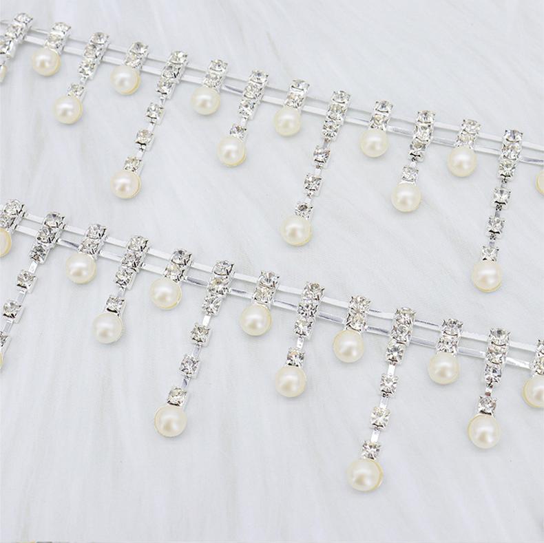 High Quality Sewing Pearls Rhinestones Bridal Trimmings Applique Glass Rhinestones Cup Chain for Shoes Decoration One Yard