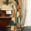 Women Plus Size V Neck Short Sleeve Printed Straight Long Dress Green Khaki