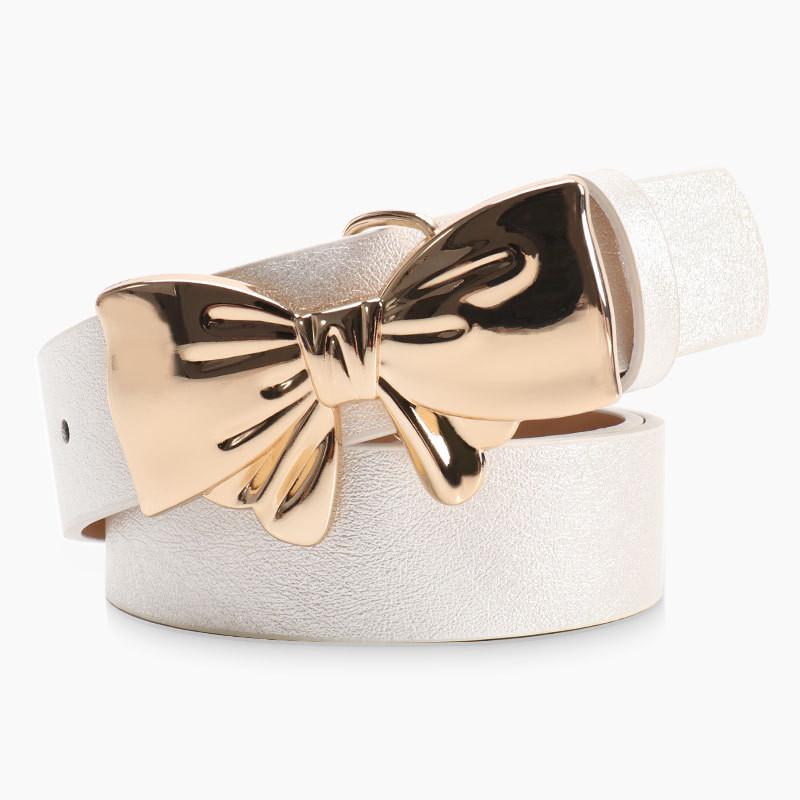 Metal Bow Knot Pu Leather Waist Belt Solid Color Waistband Women Gift Fashion