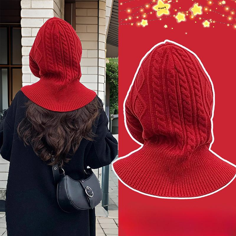 Căciulă Balaclava Stil Coreean de Iarnă pentru Femei Nouă la Modă și Versatilă Protecție Gât Protecție Împotriva Frigului Căciulă Tricotată Îngroșată și Călduroasă