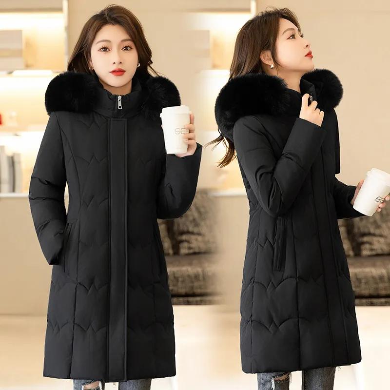 

Зимняя одежда Пальто Парки Зимняя куртка Женская парка с капюшоном и меховым воротником Толстые теплые женские куртки Студенческие пальто Женская одежда M чёрный