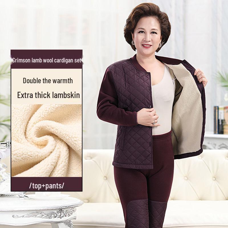 Premium Extra-Thick Winter Thermal Set for Middle-Aged and Elderly: Men's & Women's Velvet-Lined, Thick Warm Cardigan.