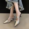 Fashion Women's Heeled Sandals High End Belt Buckle Slippers Summer  Pointed Toe Silver Party Shoes Fashion Womens Pumps Shoes Tacones
