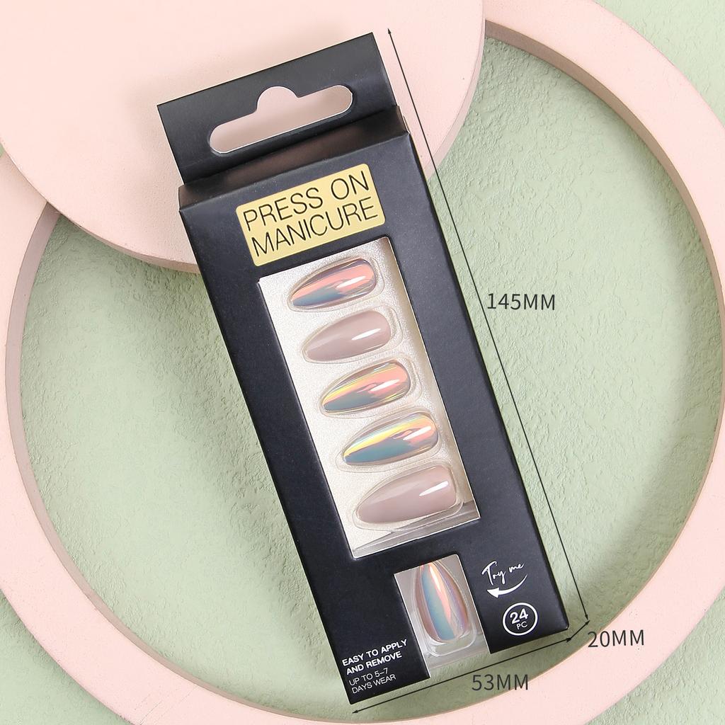 Solid Color Camel Skin Color Wear Nail Pointed Almond Nail 24 Pieces of European and American Detachable Fake Nail Finished Product