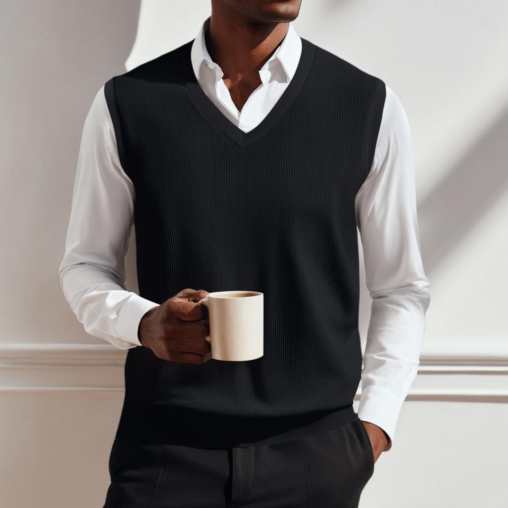 Maglione lavorato a maglia senza maniche con scollo a V da uomo
