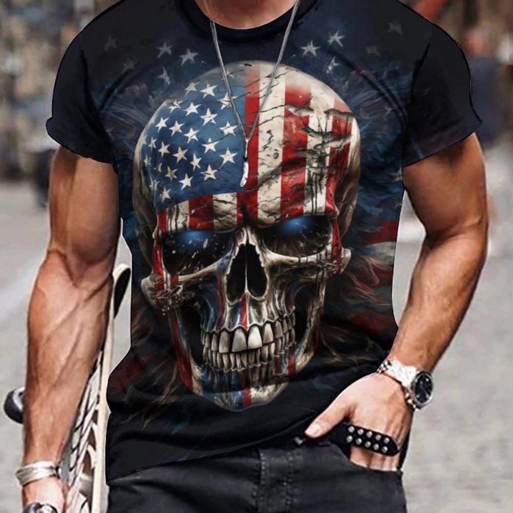 Men's 3D Skull Print T-Shirt, Casual Comfortable T-Shirt, Short Sleeve Hooded Sweatshirt, New Fashion