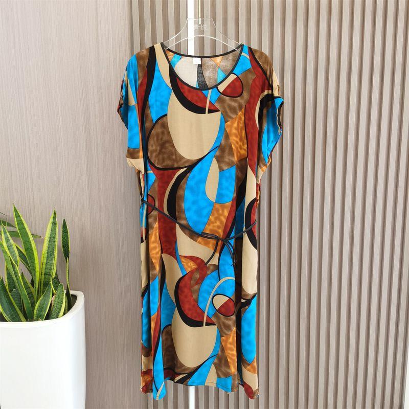 Multi-Color Silk Cotton Dress Home Wear Shoelace round Collar Skirt Special Treatment Rayon Nightdress for Women