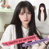 Elegant 26-Inch Long Straight Black Wig with Bangs for Women - Heat Resistant Synthetic Hair, High Density Matte Finish