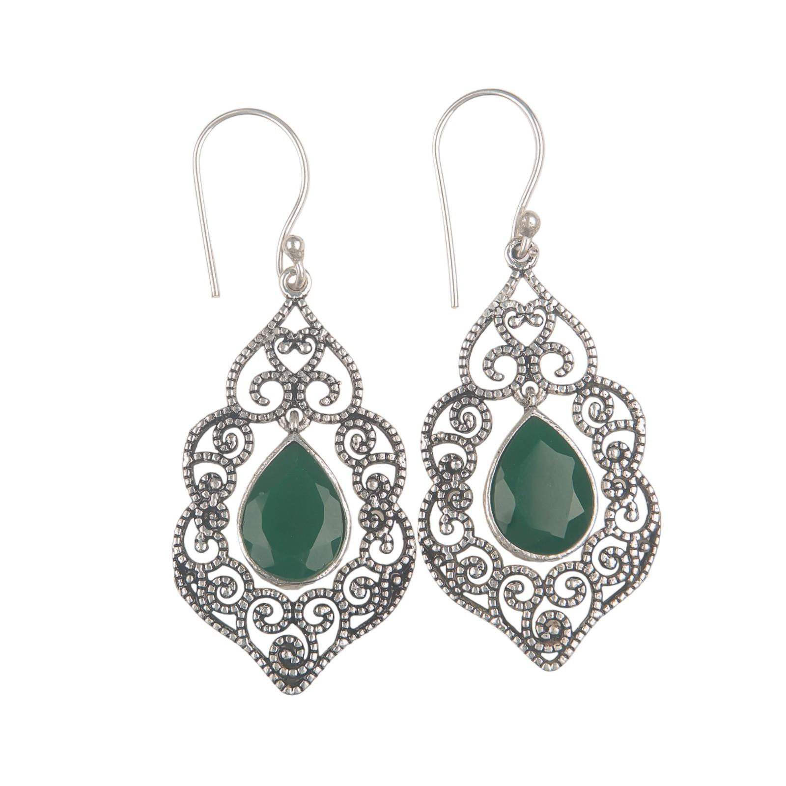 

Зеленый Оникс Драгоценный Камень 925 Стерлинговое Серебро Ювелирные Изделия Ручной Работы Свадебные Серьги 2,33 CE-10-17