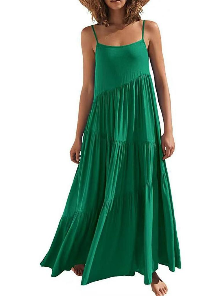 2025 European Women's Summer Pleated Irregular Long Beach Dress