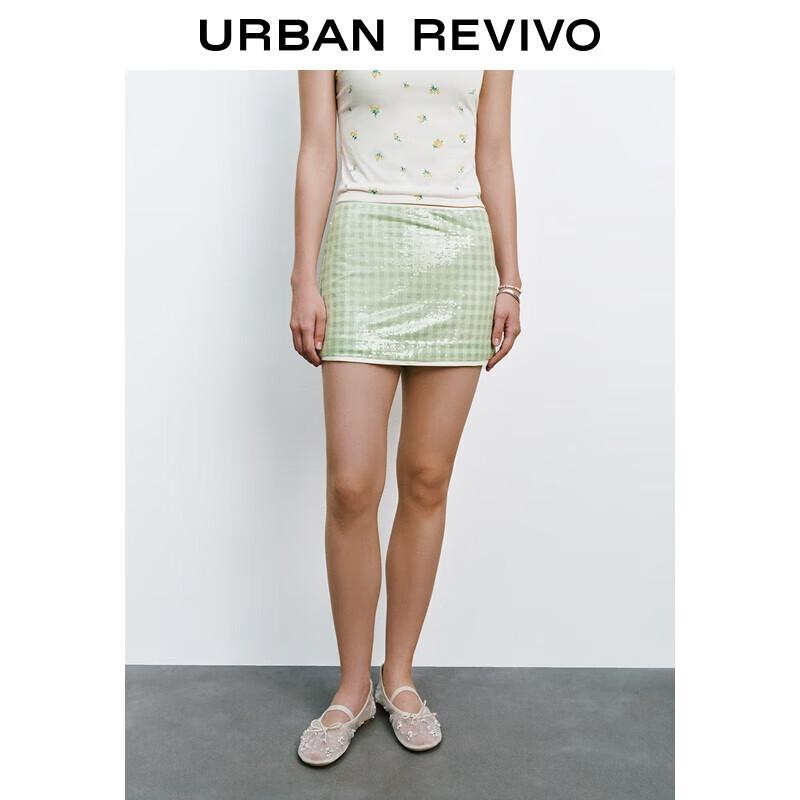 

UR 2025 Summer Women s Plaid Sequin Ultra-Short A-line Skirt L