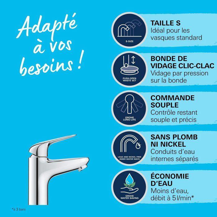 Mitigeur monocommande lavabo - grohe swift - 24318001 - chromé - taille s - economie d'eau