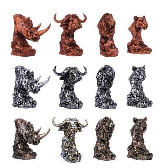 Animal Head Statue Resin Lion Figurine Rhinoceros Statue Retro Style Lion Buffalo Sculpture for Office Bedroom Living Room Decor