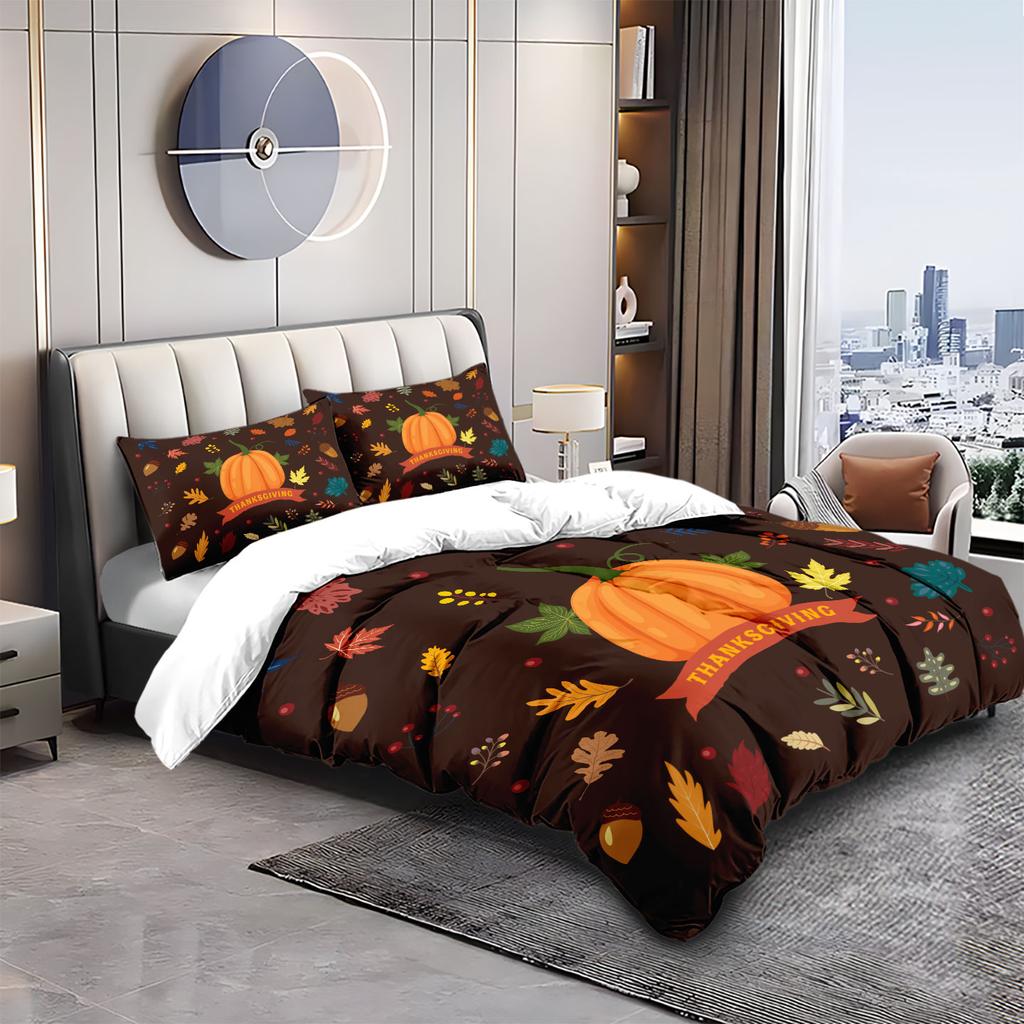 3 Stück Herbsternte Kürbisdruck Daunenbettbezüge ohne Füllung Mehrere Größen Komfortable Schlafzimmer Studentenwohnheime, Maschinenwaschbar