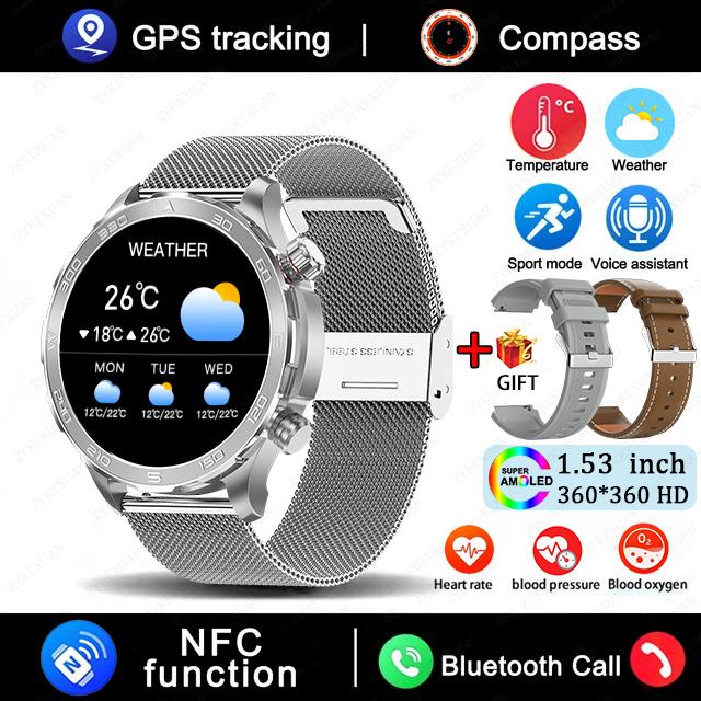2025 New Bluetooth Call Smart Watch Men For Huawei AMOLED HD Large Screen Heart Rate NFC IP68 Waterproof GPS Sports Smart Watch