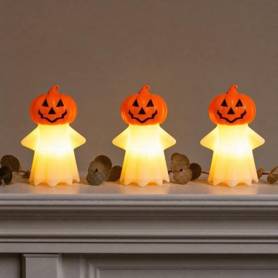Halloween Decoration, Pumpkin Ghost 2-in-1 Night Light,, Safe Flame-Free LED Candle with Warm Glow, Small Cute Hanging Tabletop Decor for Home Party