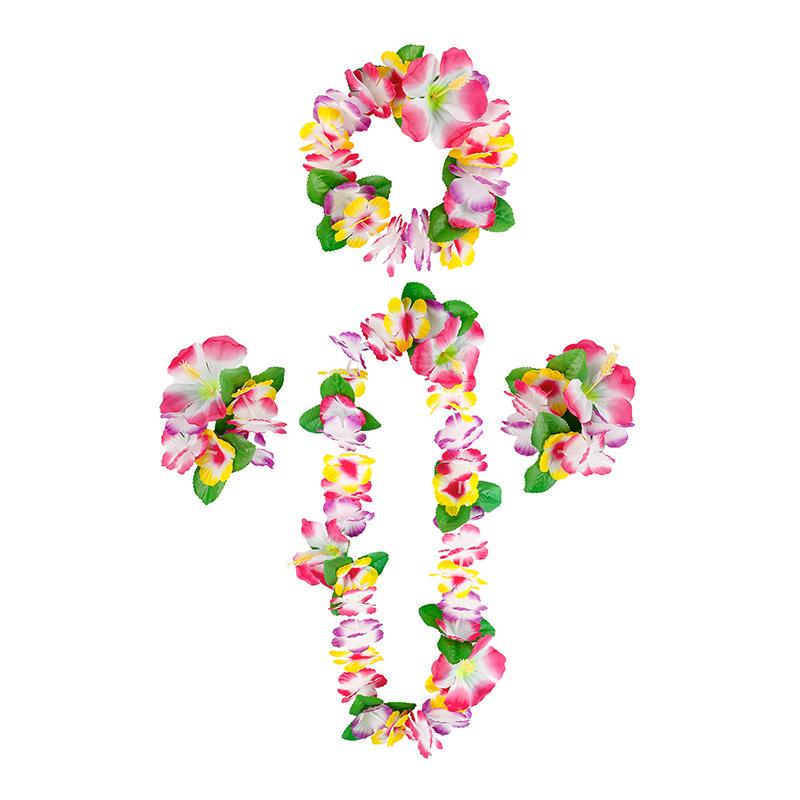 4Pcs/Set Hawaiian Flower Leis Garland Necklace Wreath Petal Headband Bracelet Beach Party Decor Wedding Dressing Accessories