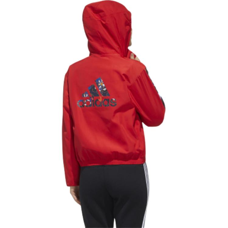 adidas Floral Logo Fleece-Lined Hooded Jacket Women Jacket Red GG0769