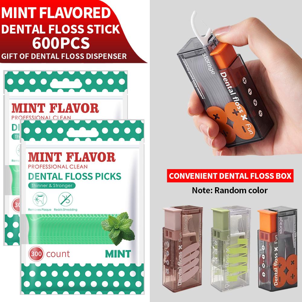 600/300/50PCS Mint Flavored Disposable Floss Stick - Comes with Convenient Floss Box - Essential for Going Out