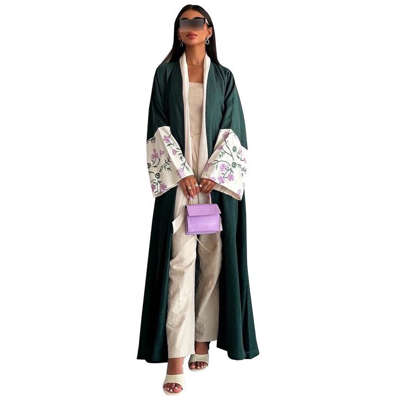 MQ136 Embroidered Floral Cardigan Robe Abaya - Women's Fashion Loose Outerwear for Dubai, Middle East, European & American Styles