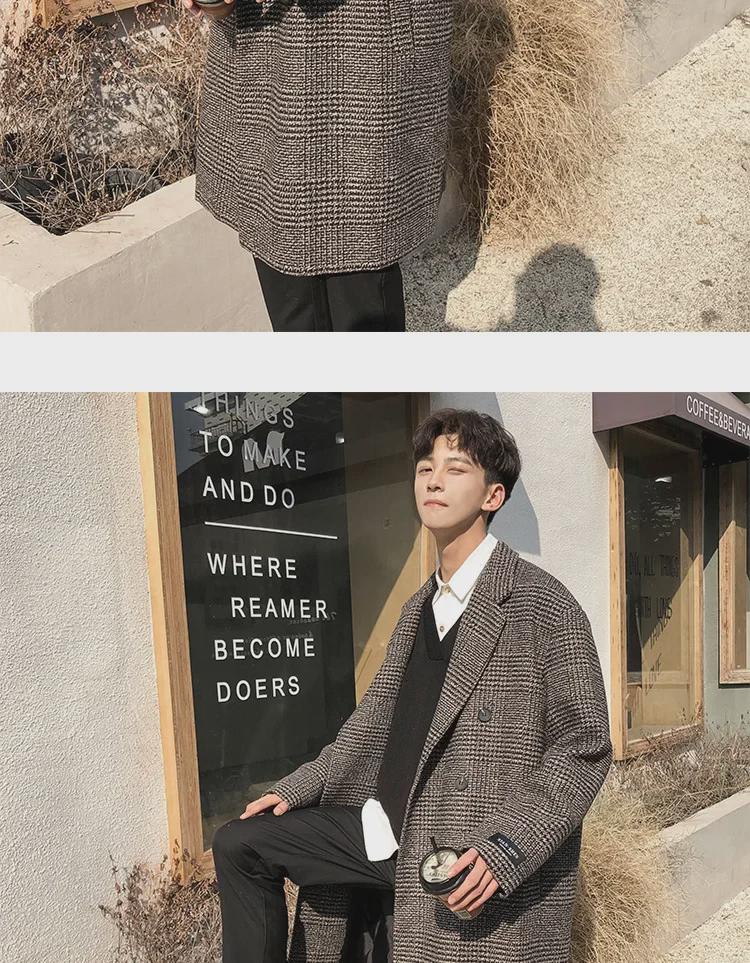 Herren Trendiger Doppelreiher Woll-Plaid Trenchcoat - Herbst/Winter Koreanischer Hong Kong Stil, Übergröße verfügbar