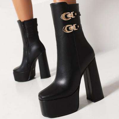 Ghete de gleznă negre pentru femei cu platformă, pantofi de iarnă, botine scurte sexy cu toc înalt, pantofi de petrecere pentru dans, pantofi de damă de marcă, mărime mare