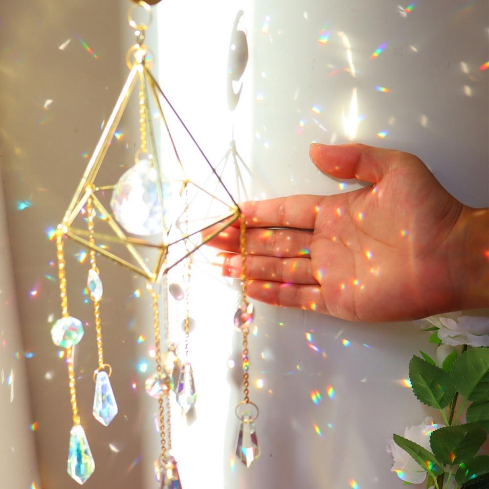 Artificial Crystal Suncatcher Charm Colorful Metal Rainbow Wind Chimes Outdoor Window Home Decoration Garden Car Pendant