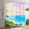 Vibrant Beach Scene Shower Curtain Pink Blue Watercolor Sky Bath Decor for Modern Bathroom