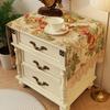 Nightstand Cover:Luxe Palace Garden Chenille Table Protector with Lace, Vintage Floral Embroidery Dresser Cover for End Table/Bedroom, Machine