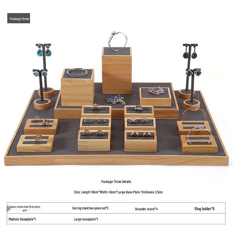 Solid Wood Jewelry Display Stand for Earrings, Rings, and Necklaces with Jade Tray
