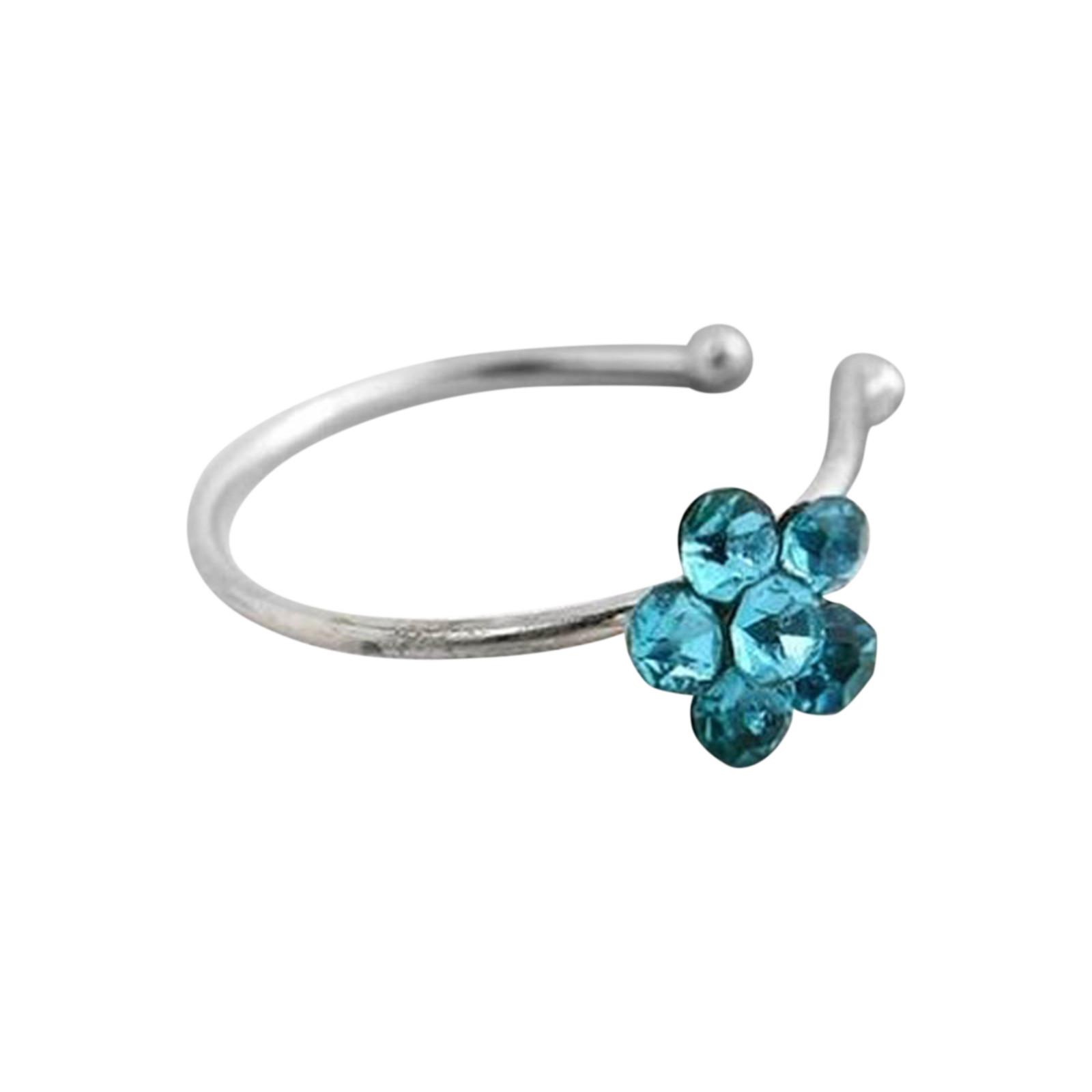 C-Shaped Nose Ring with Clustered Round Crystal Design Adjustable Open Hoop Body Jewelry for Piercing