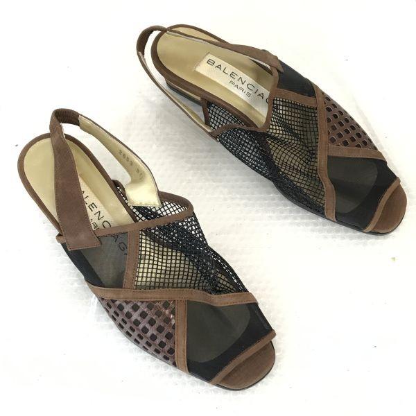Balenciaga Back Strap Mesh Sandals Size 34.5 22.0-22.5cm Brown and Black Shoes Sandals Pumps(USED)