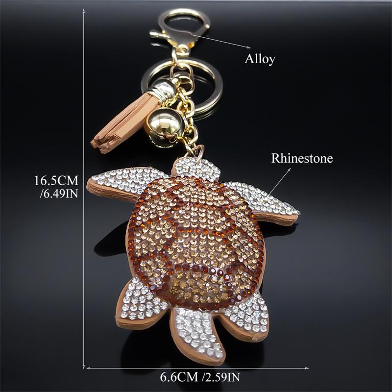 Sweet Cute Cartoon Sea Turtle Keychain Women Men Alloy Full Rhinestone Key Chain Keyrings Hanging Jewelry Accessories K5120S05