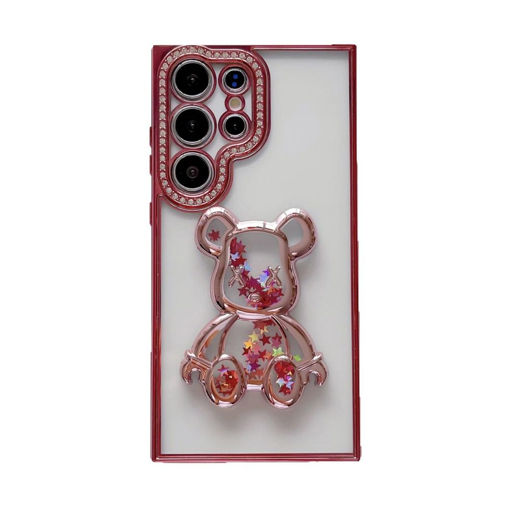 Rhinestone quicksand bear mobile phone case is suitable for Samsung S25ULTRA electroplating A24ULTRA soft protective case S23S22