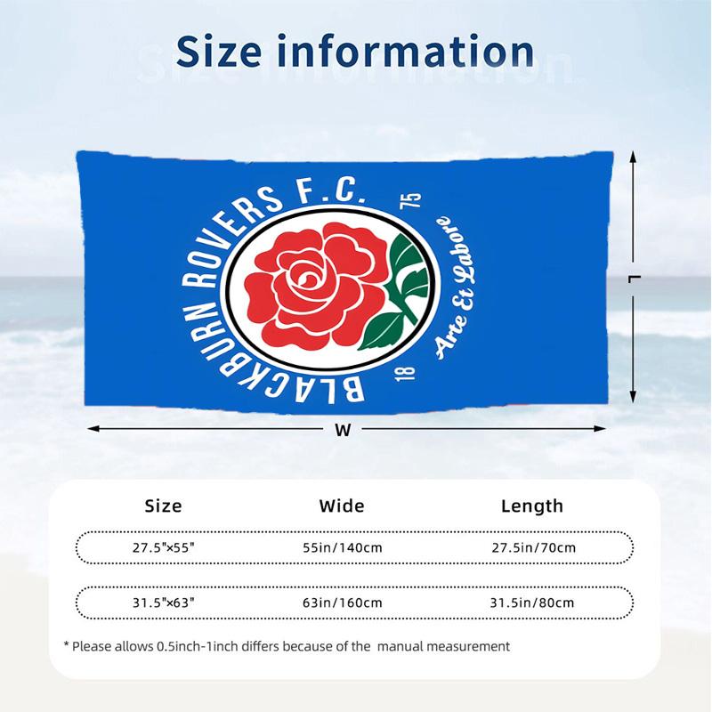 Blackburn Rovers FC (5) Tema Paplūdimio rankšluostis Atsparus smėliui Minkštas ir patogus Tinka baseinui, stovyklavimui, jogai ir nardymui Būtinas kelionėms