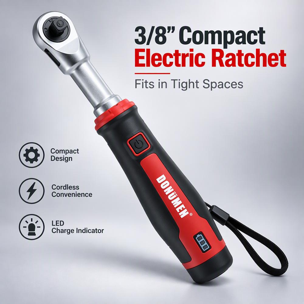 3/8 Inch Electric Ratchet Wrench Cordless 3Nm 320rpm USB-C Rechargeable Forward Reverse LED Battery Indicator for DIY Repair