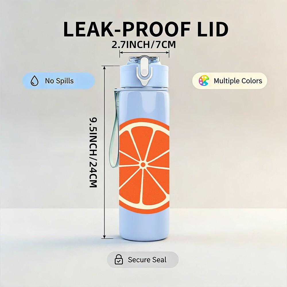 1PC Fresh Orange Slice Fruit Minimalist 750ml Color Plastic Sports Water Bottle Leakproof Flip Straw Lid Suitable for Sports Office Home Use