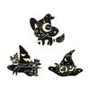 Black Cat Adorable Witch Hat Brooch Elegant Alloy Design For Spooky Looks Halloween