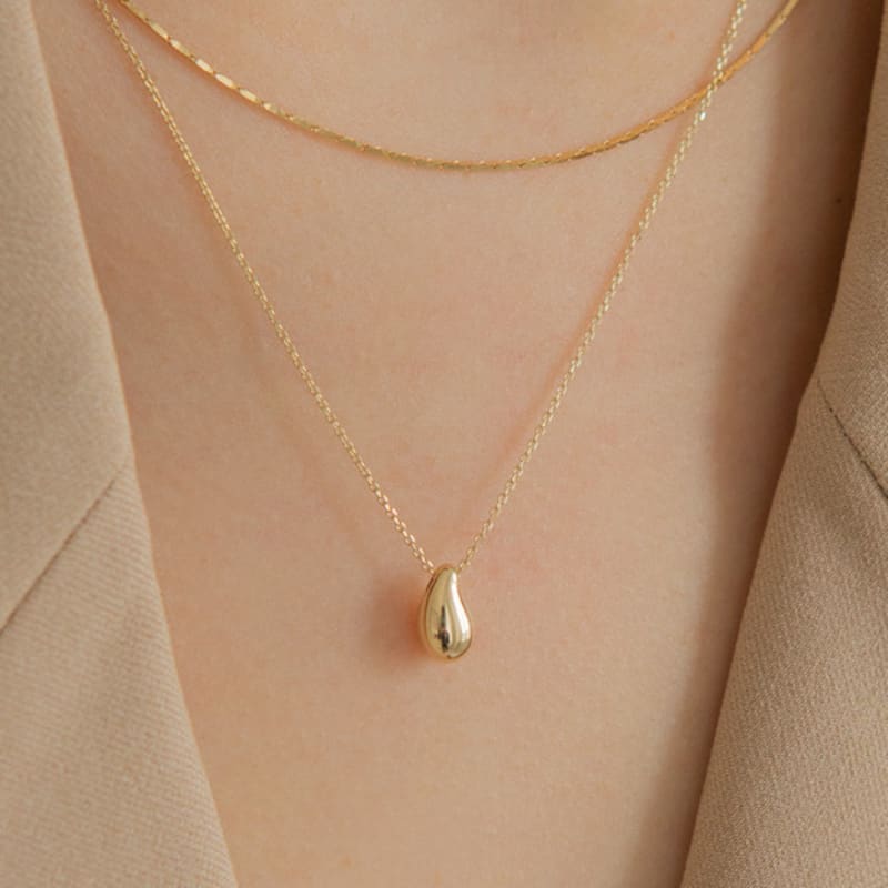 LUNNE 14k Simple Waterdrop Necklace (14k Gold) #NE01