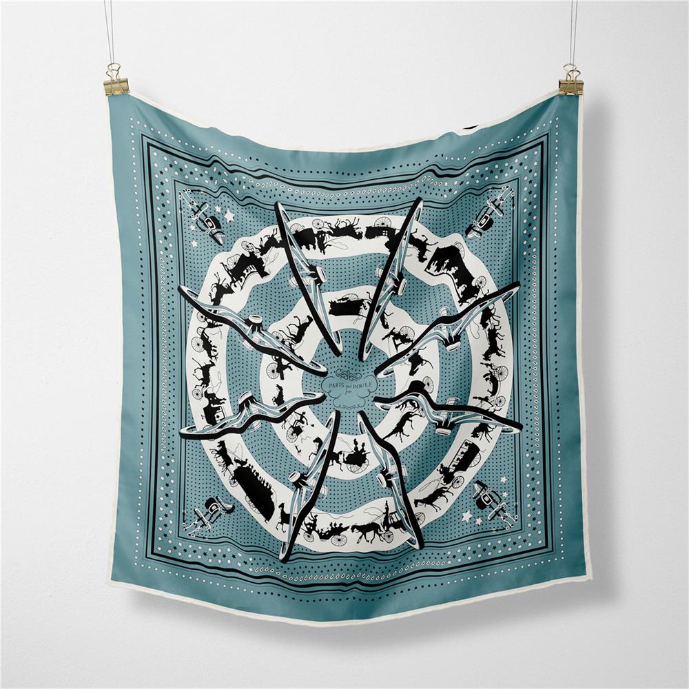 POBING Twill Silk Scarf Woman Water City Print Square Scarves Bandana Small Hijab Foulards Lady Tie Headband Neckerchief 53CM