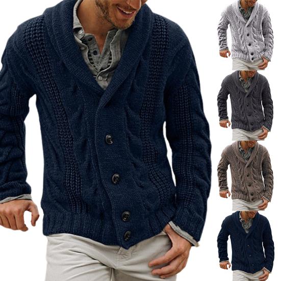 Herregenserjakke i vintagestil, enkeltspent, ensfarget, V-hals, strikket med tråd, herrejakke for kontoret