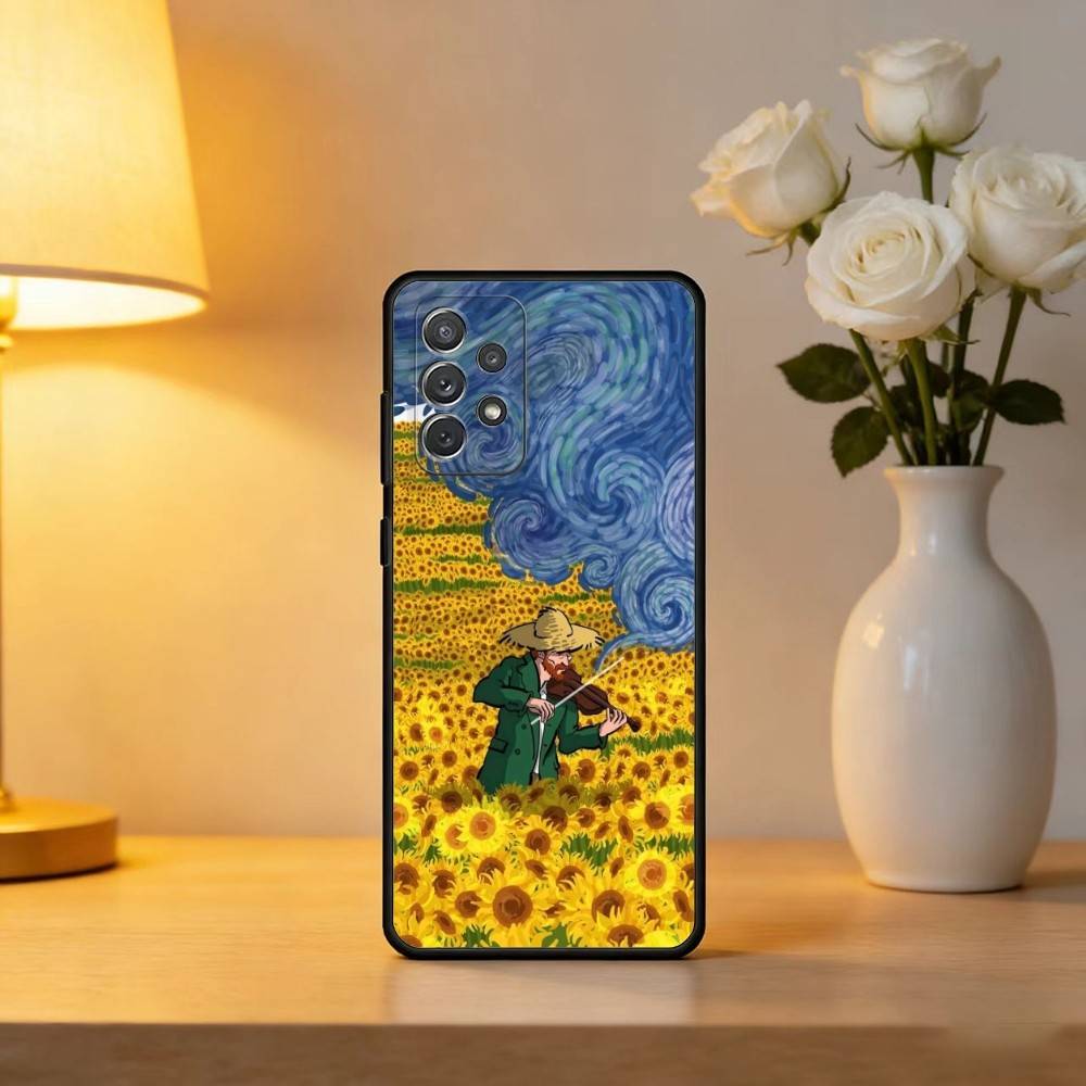 Beautiful Yellow Sunflower Soft Silicone Black Cover Phone Case For Samsung Galaxy A73,A72,A71,A70,A53,A52,A51