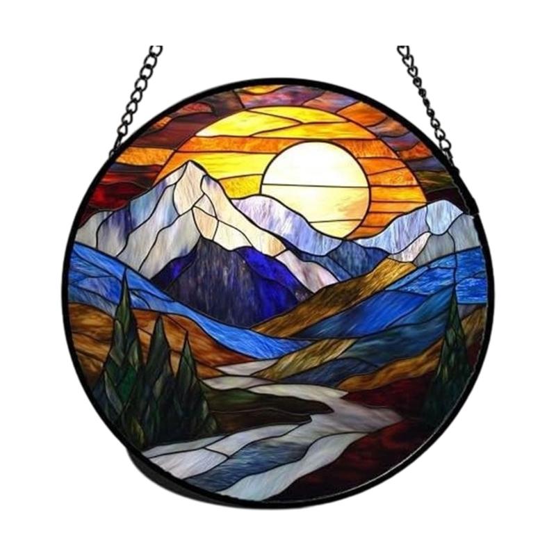 Colorful Acrylic Light Catchers Stained Glass Landscape Suncatchers Ornament for Home Garden Decors and Window Hanging