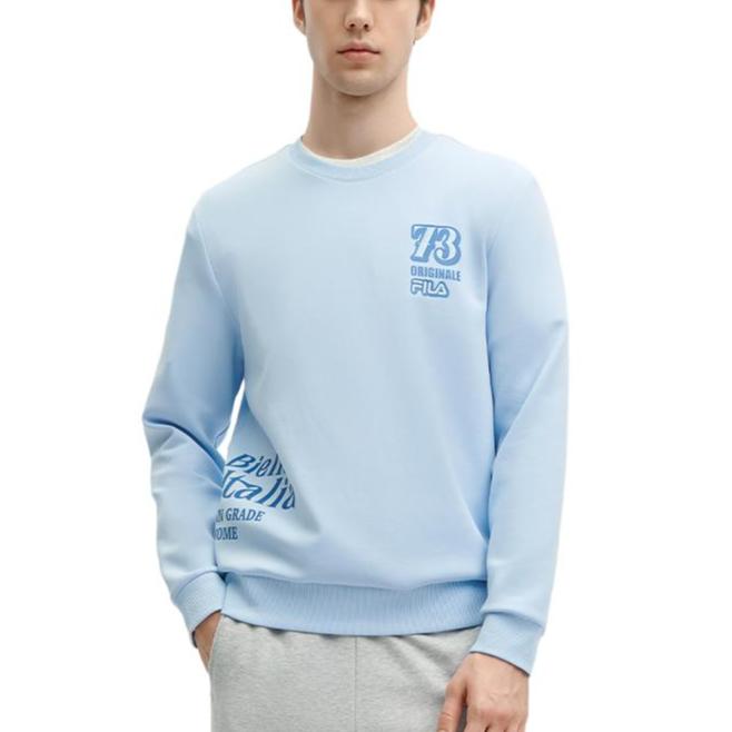 Fila Letter Print Round Neck Casual Pullover Sweatshirt Men Sweatshirt Sky-Blue F11M419202F-LB