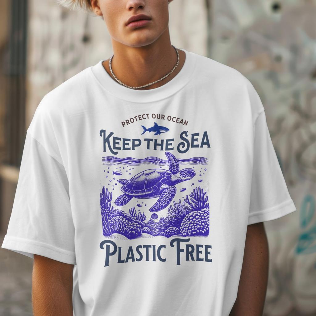 Keep The Sea Plastic Free Turtle Swimming Tshirt Save The Ocean Woman Man Summer Fashion Casual Cotton Graphic T Shirts