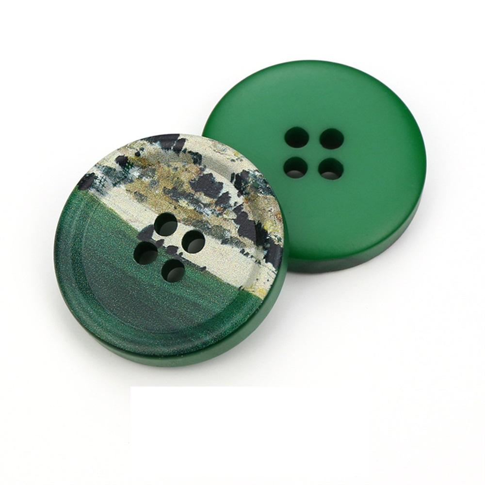 Resin Round 4 Holes Buttons Landscape Print 21Mm-34Mm Diy Handmade Sewing Accessories For Clothing Decorative Buttons Tool 5Pcs