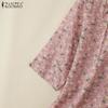 ZANZEA Women Casual V-Neck Loose 3/4 Sleeve Floral Print Blouse